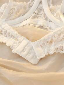 SHEIN Bộ đồ lót ren gợi cảm 2 món cho nữ (có gọng) khi đi chơi - trắng - Xem 3