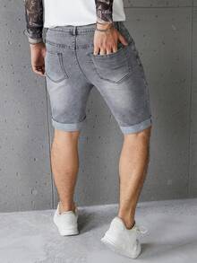 Manfinity Homme Celana Capri Denim Skinny Kasual Musim Panas Elastis untuk Pria Ukuran Besar - Grey - View 8