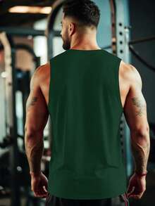 GymBeat 夏季休闲翅膀印花运动背心 - 墨綠色 - 查看 2