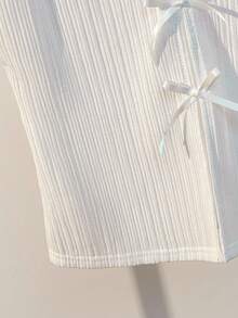 Resyla Camiseta sin mangas de tela texturizada con lazo decorativo, unicolor, estilo casual y dulce para mujer de talla grande - Blanco - Ver 5