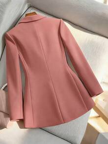 Lumivelle Blazer de manga larga minimalista de unicolor para mujer, para uso diario - Rosa - Ver 2