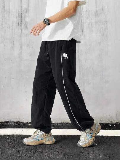 Manfinity Sport Corelite 男士字母印花抽绳腰休闲百搭日常运动直筒裤