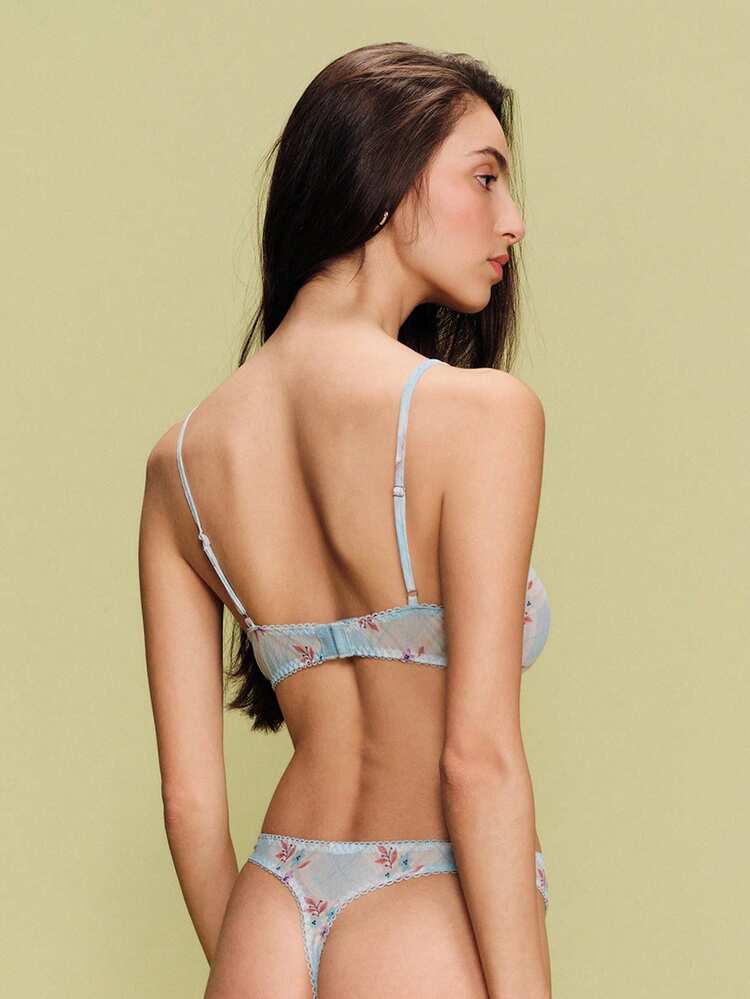 Conjunto de lencería con estampado de cuadros escoceses y flores azules, de estilo francés y parisino, con borde festoneado, para primavera y verano