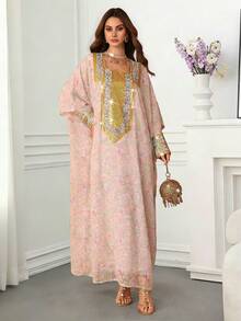 Al Najma Đầm thêu cổ vuông lãng mạn, thanh lịch dành cho mùa xuân/hè. - Hồng - Xem 6