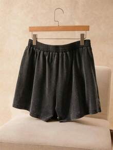 Elaquor Plus Size Summer Casual Wrap Shorts - Black - View 2