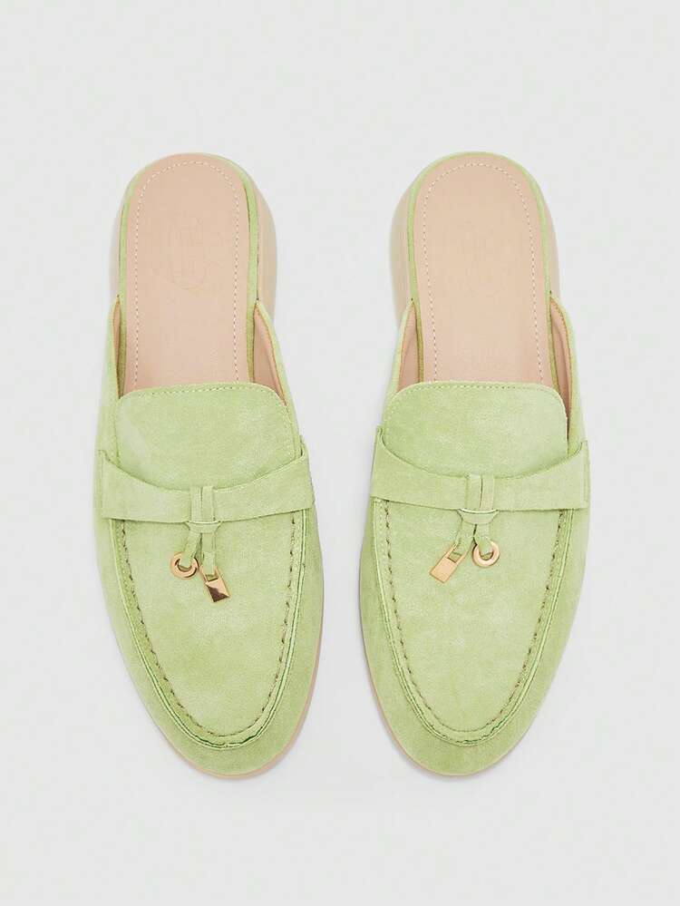 CUCCOO BIZCHIC Women Shoes Fashion Grass Green Suede Comfortable Commuting Women Flat Mule Shoes Women Flat Shoes Slippers Suitable For Outdoor Shopping To Work Daily Versatile Women's Shoes