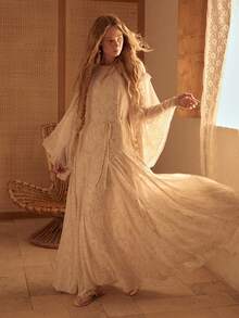 MOTF STUDIO ALL OVER PRINT RUFFLE TRIM DRESS - Apricot - View 1