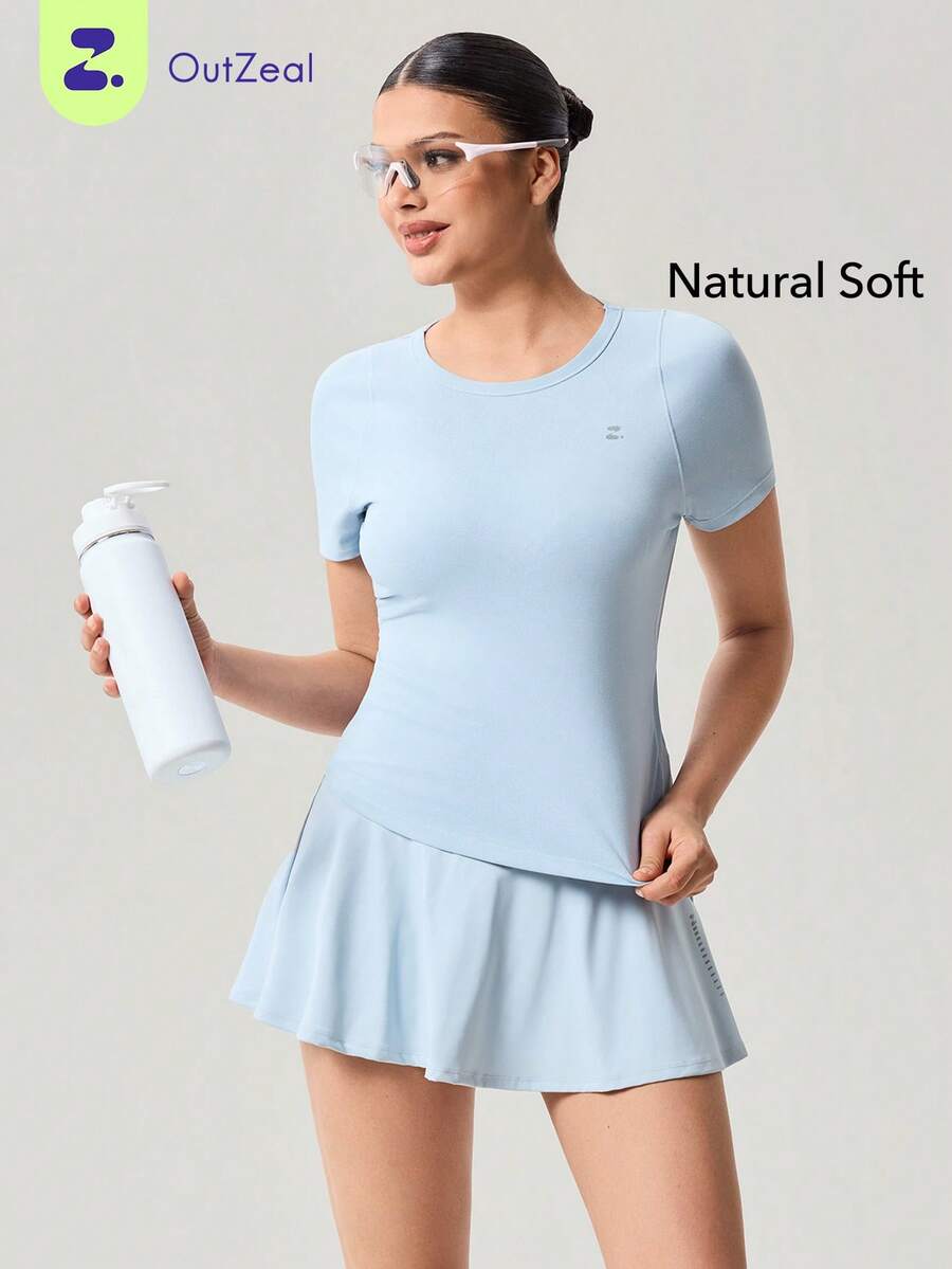 OutZeal Women Outdoor Blue Tee Solid Color Casual Workout Yoga Summer Soft Stretch Short Sleeve T-Shirt - Blue - View 1