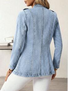 EMERY ROSE Plus Size Lapel Long Sleeve Double-Breasted Fashionable Versatile Denim Jacket - Blue - View 2