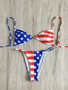Swim Vcay Bộ bikini 2 mảnh kiểu dáng thanh lịch, thích hợp cho kỳ nghỉ hè, đi biển, tiệc tùng, mang họa tiết cờ Mỹ, kiểu dáng mới cho nữ, bikini Mỹ, đồ bơi Puerto Rico, đồ bơi kiểu Mỹ, bộ bikini cờ Mỹ. - Nhiều màu - Xem 3