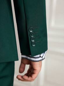 Officeau 男士三件套优雅西装套装，男士纯色双排扣修身单排扣婚礼西装外套、马甲、西裤和领带套装，深绿色，尺码 XS-3XL - 墨綠色 - 查看 7