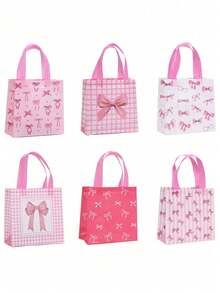 6/12/24个装，甜美蝴蝶结印花无纺布手提袋，生日礼物包装袋，创意清新小巧节日礼品袋 - 多色 - 查看 4