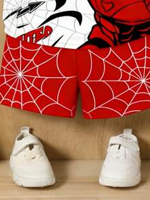 2件套男婴舒适休闲可爱卡通图案短袖T恤和短裤套装，幼儿男童上衣，男童套装，男童服装，婴幼儿服装，春夏款，夏季百搭，适合拍照、日常穿着、外出、度假、送礼 - 彩色 - 查看 5