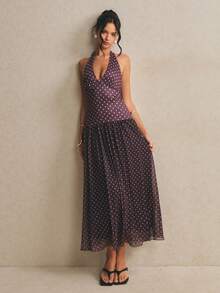 Poéselle Women's Polka Dot Print Casual Sleeveless Long Dress - Brown - View 6