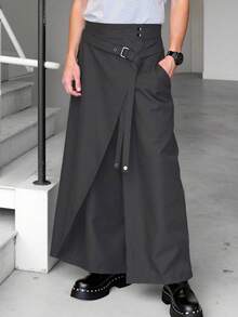 Manfinity Hypemode Men's Fashionable Versatile Solid Color Tie-Up Wrap Pants - Grey - View 8
