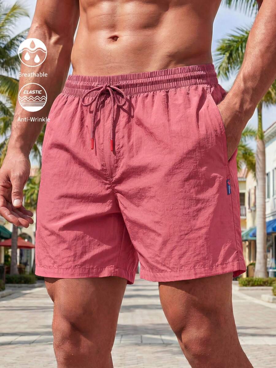Horizaway Men's Solid Color Casual Beach Shorts - Pink - View 1