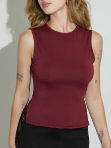 Ananda Vibes Spring & Summer Women Tank Top, For Valentine Day/ Casual/Vintage/Festival/Country Concert/Brunch/Homecoming/Easter/Guest/Tea Party/Basic/Concert Women/Prom /Wedding/Rave Festival/Formal/Western/Cocktail/Club/Spring/Birthday/Cute/Classy/Going Out/Vacation/Office/Airport/2000s Style/Streetwear/Sleeveless Back Hollowed-Out Strap Red - Burgundy - View 5