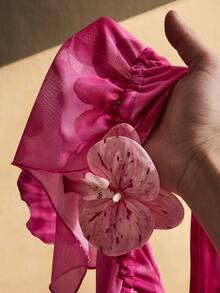 SHEIN ICON Ensemble top à col ras-du-cou et jupe plissée à imprimé floral pour femmes grandes tailles - Rose bonbon - Voir 12