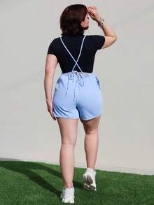 Lupita Cardoza Quần short denim lưng chéo dáng rộng thoải mái dành cho nữ - Rửa nhẹ - Xem 2
