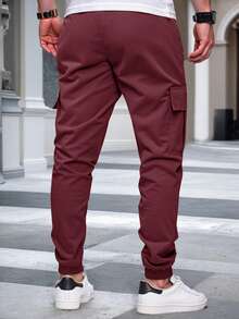 Manfinity Homme Men's Casual Versatile Solid Color Cargo Pants - Burgundy - View 2