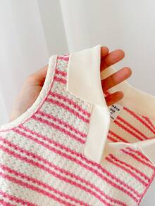 LMoss Kids 女童条纹针织翻领休闲背心 - 淺粉色 - 查看 7