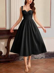Vintamour Vintage elegantes Damenkleid mit Taschen, Bustier-Kleid mit Herzausschnitt, plissiert, Lässig Urlaubsparty-Kleid, Sommerkleid für Damen, Sommerurlaubs-Outfit, Frühlingsoutfit für Damen, Frühlingskleid für Damen, Frühlingsbreak-Outfit, Valentinstag, Valentinstagkleid, elegante Kleider für Partys, Kleider für Damen, elegante Partykleider, Partyoutfit, Hochzeitsgast-Kleid für Damen, Hochzeitsparty-Kleid, elegante Kleider für Damen, elegantes langes Kleid - Schwarz - Übersicht 7