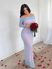 SHEIN SXY 女士优雅露肩褶皱连衣裙，夏季 - 彩色 - 查看 7