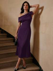 DAZY Women's Elegant Bowknot Waist Cinched Solid Color Long Dress Summer Maxi Dress Sundress Cocktail Dress - Purple - View 12