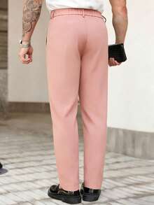 Manfinity CasualCool Men's Casual Solid Color Commuter Pants With Pockets For Ceremony - Pink - View 2