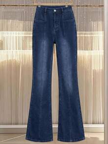 DAZY Women's Casual Fashion Seam Front Washed Slim Flare Leg Jeans - Blue - View 8