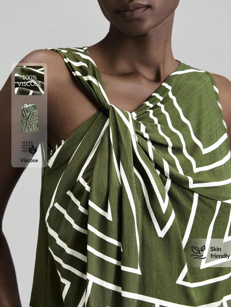 2026 Spring/Summer New Arrivals, Modern Urban Style, Minimalist Comfortable Design, Printed Fabric, Women's Tops, Women's Camisoles, Twist Detail, Daily Wear, Commuter Wear, Casual Wear, Business Casual Attire Beach Clothing, All Season  Ins Celebrity Same Style Vacation Style, Exotic Atmosphere, Country Concert, Western Style Clothing, High-Grade Fabric, Comfortable And Breathable Bohemian Style Vacation Wear