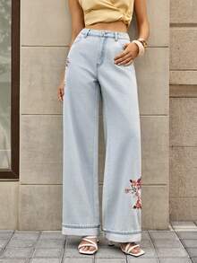 Selenza Quần jean denim thêu hoa thanh lịch dành cho nữ, thích hợp cho mùa hè. - Rửa nhẹ - Xem 1