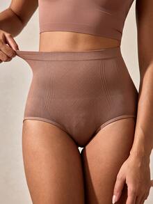 SHEIN 1 件女士无缝高弹力收腹塑身紧身裤 - 咖啡棕 - 查看 6