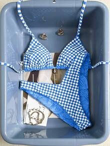 Swim Mod 2026SS New Women's Swimwear Arrival For Holiday, Date, Western, Cruise, Beach, Island, Road Trip, All Seasons, Music Festival, Boho Vacation,Bohemian Vacation, Chill Autumn Boho Y2K Elegant Vintage Casual Spring/Summer Beach Vacation Blue Shell & Starfish Checkered Cute Sweet Bikini Set Zebra Bikini Set 2 Piece Set Zestiva Swimsuit Bathing Suit Accessories Swimwear Accessories - Baby Blue - View 7