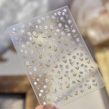 1张5D立体浮雕自粘美甲贴纸，金色烫金叶子玉兰花春季美甲贴花，美甲用品 - 彩色 - 查看 2