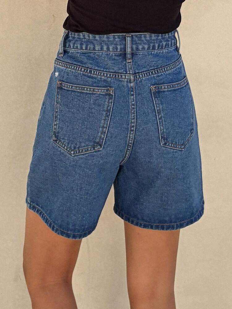 Women's Casual High Waist Cotton Solid Color Denim Shorts, Summer