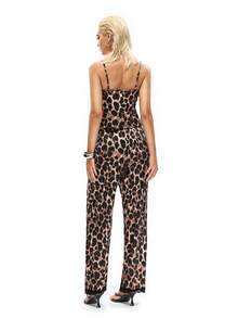 Women's Leopard Print Patchwork Lace Pajama Set - Coffee Brown - View 2