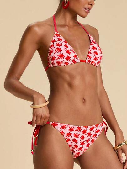 Travachic Women's Vacation Beach Coconut Tree Jacquard Swimsuit Set