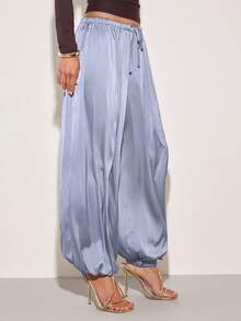 COSMINA Elegante Damen-Pendlerhose in einfarbigem Laternenmuster - Babyblau - Übersicht 4
