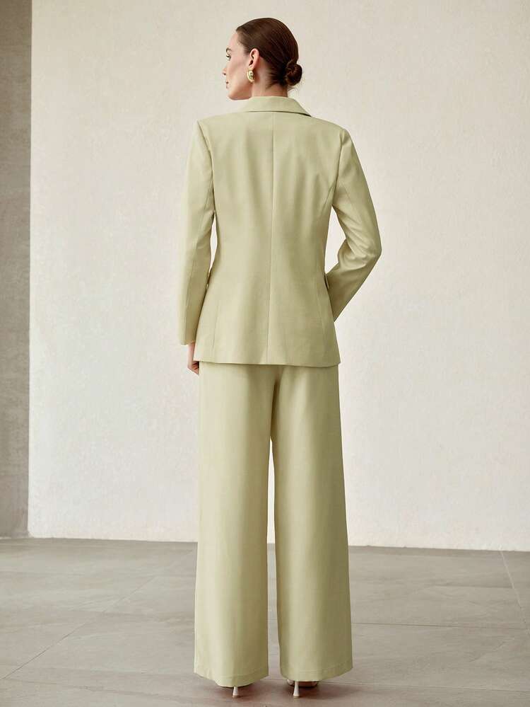 WOMEN'S FASHION ELEGANT PEAK COLLAR BLAZER AND WIDE LEG SUIT PANTS 2 PIECES SET