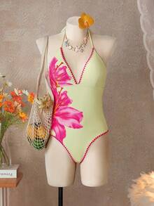 Swim Vcay 2026春夏度假沙滩花卉黄色撞色扇贝边连体泳衣 - 彩色 - 查看 8