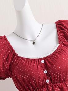 SHEIN Camisa informal de lunares para adolescentes, verano - Rojo - Ver 3