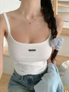 DAZY Letter Patch Slim Fit Camisole Top Summer - White - View 7