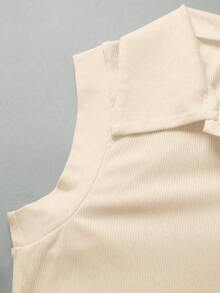 Elegante body versátil con cuello vuelto y media cremallera en punto blanco, body de mujer para primavera/verano, ideal para vacaciones y playa - Caqui - Ver 6