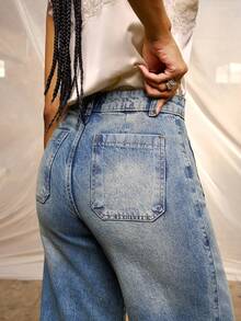 Daynim High Waist Wide Leg Jeans - Medium Wash - View 6