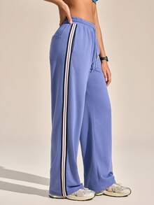 Exploreva Women's Side Stripe Drawstring Waist Pocket Outdoor Sweatpants - Purple - View 3