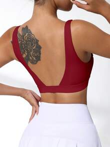 Slayform Sujetador deportivo sin costuras y sin espalda, cómodo - Burdeos - Ver 2