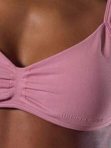 Musera Sport 褶皱前交叉绑带运动文胸，适合健身房、普拉提、日常休闲穿着，芙蓉花色 - 藕粉色 - 查看 6