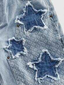 ROMWE MEN Street Life Men's Contrast Color Pocket Casual Cargo Denim Shorts - Blue - View 2