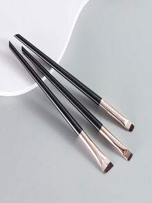 Bộ 3 cọ trang điểm chuyên nghiệp: Cọ tán phấn mắt lưỡi siêu mỏng, cọ kẻ mắt góc cạnh, cọ môi, cọ kẻ lông mày để tạo khối và trang điểm chính xác. - màu pha cà phê - Xem 2